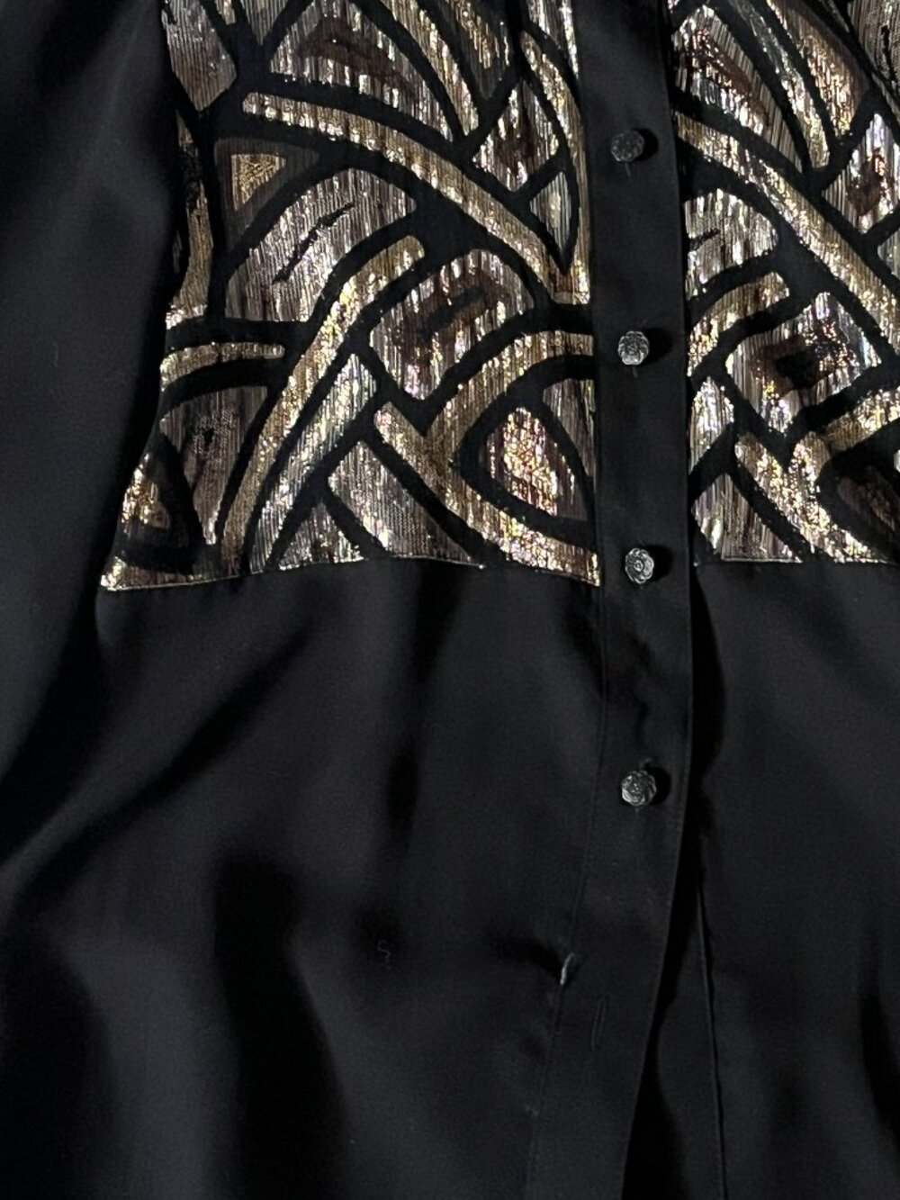 Conrad C. Collection Black & Gold Metallic Brocade Top | Art Deco Panels | L